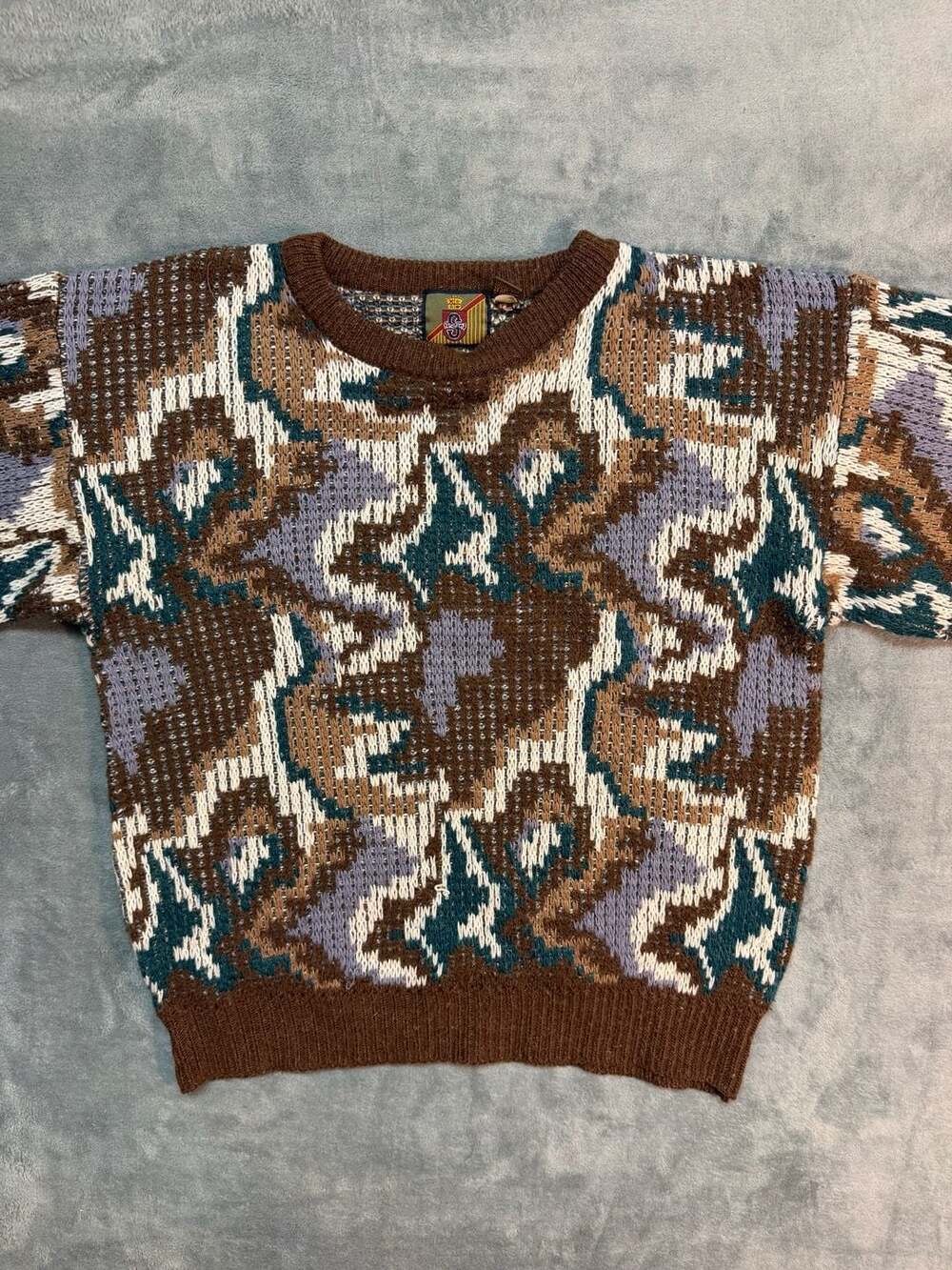 Vintage 90s Abstract Textured Pattern Crewneck Sweater Brown Medium